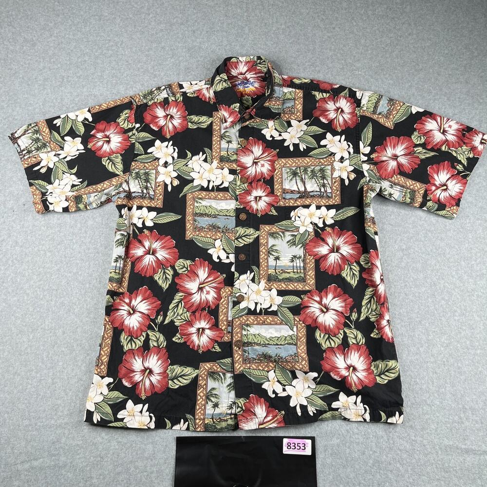 Kane Malia Shirt Large Hawaiian Floral Picture Frame Button Up Short Sleeve Mens